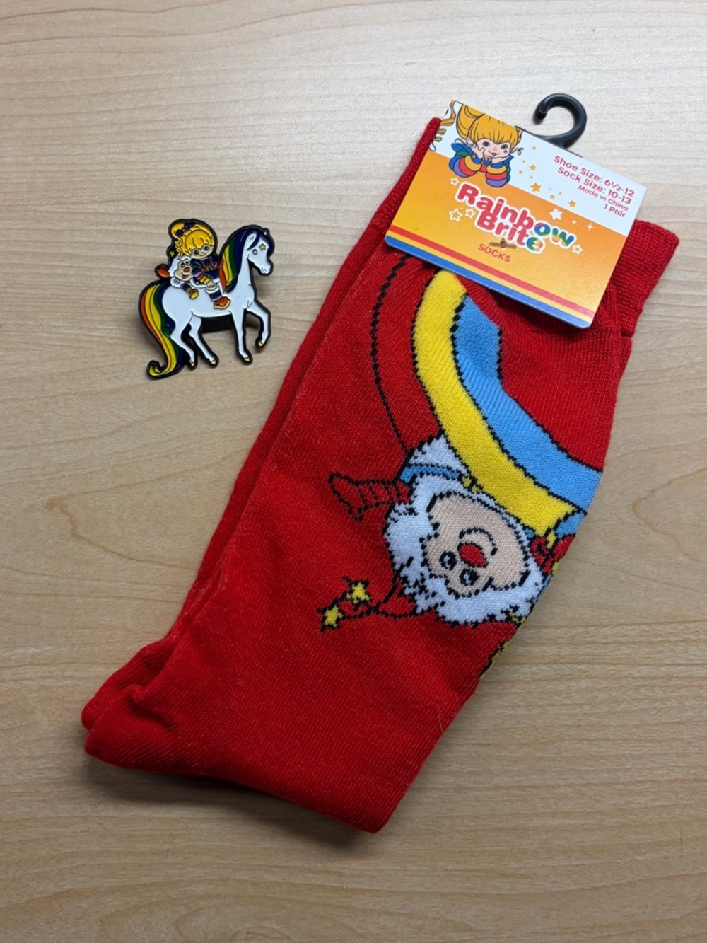 Rainbow Brite & Pony Brooch with Bonus Matching Socks NWT